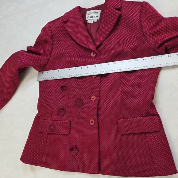 Rickie Freeman for Teri Jon Silk Wool Skirt Suit Set Size 8 Pink Textured VTG - Picture 10 of 16